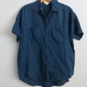 AG Adriano Goldschmeid Shirt Button Short Sleeve Blue Chambray Womens XS
